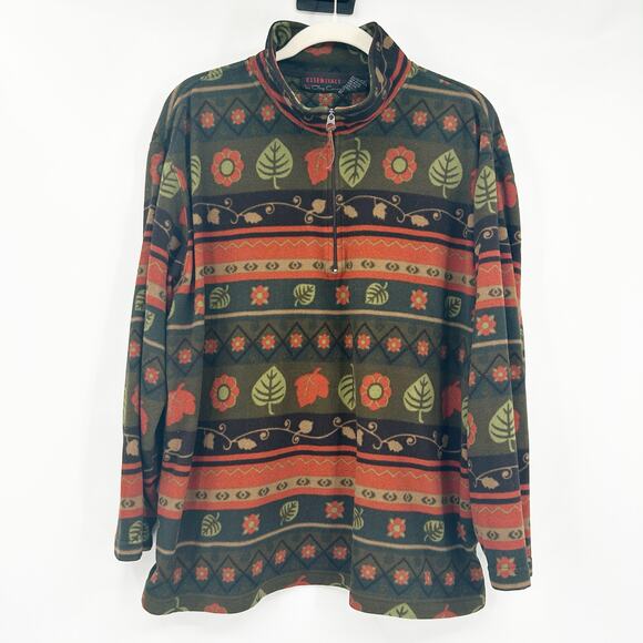 Essentials by Oleg Cassini Mens VTG Fall Leaf Fleece 1/4 Zip‎ Pullover Jacket L - Picture 1 of 4